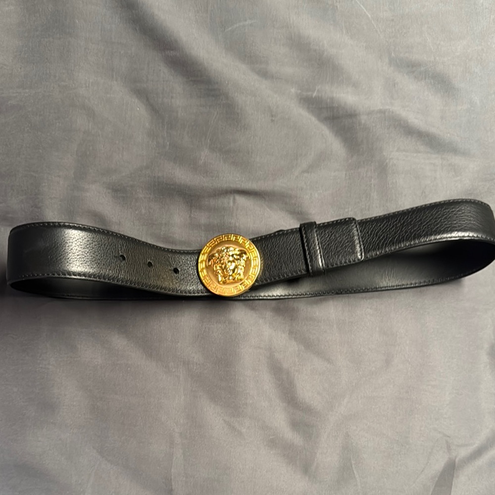 Versace Black Leather Belt with Medusa Buckle